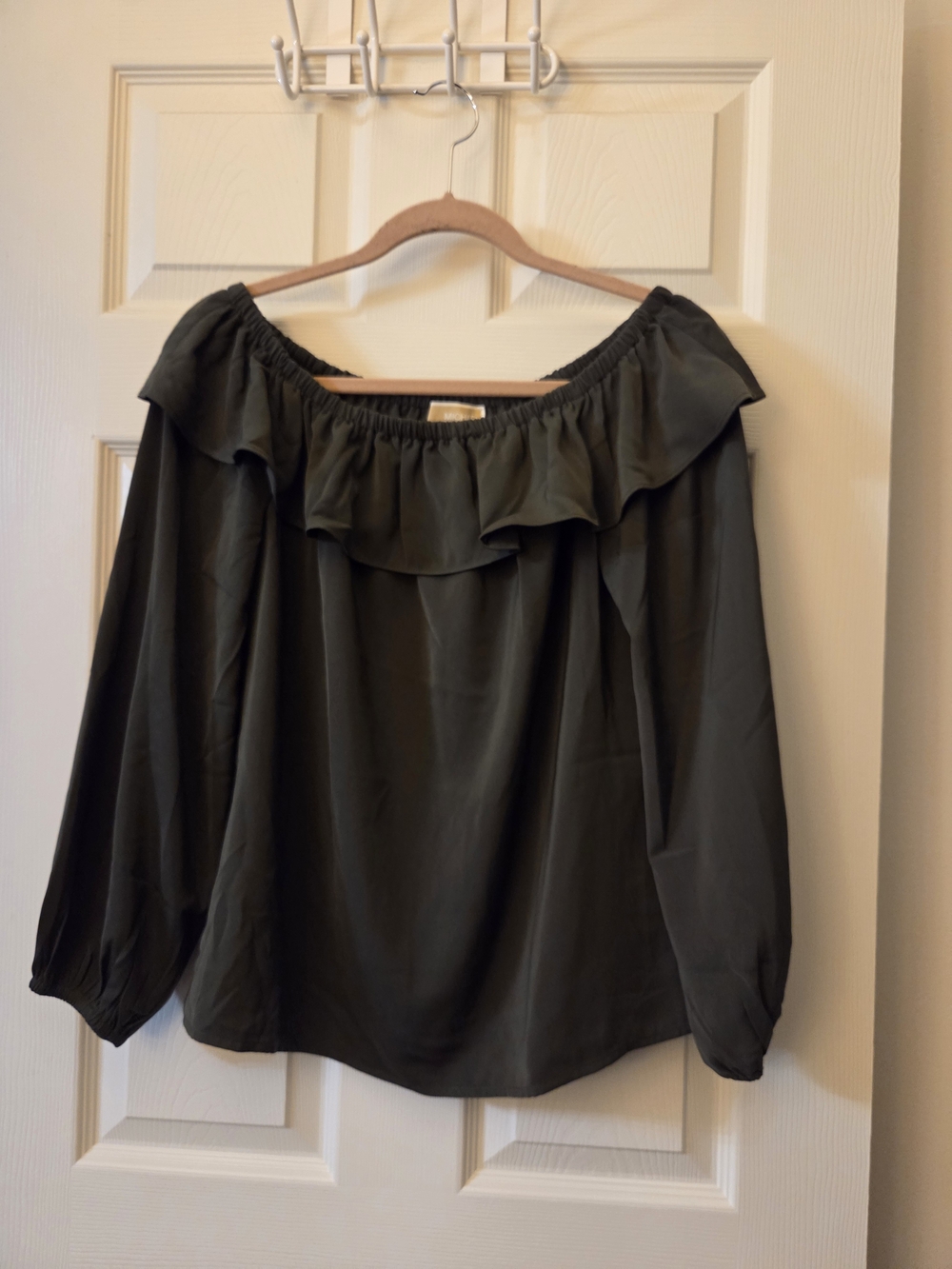 MICHAEL Michael Kors Olive Green Off-Shoulder Ruffle Blouse